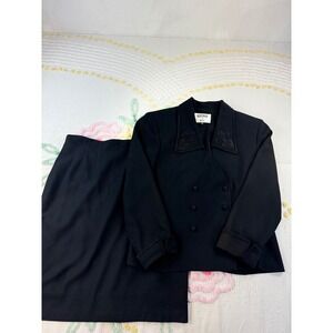 Kasper For ASL Black Double Breasted Blazer Skirt Suit Set Size 10